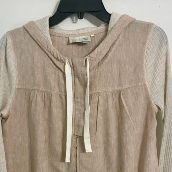 Anthropologie Saturday Sunday Tan Cream Linen Ribbed Zip Up Hoodie - Picture 7 of 7